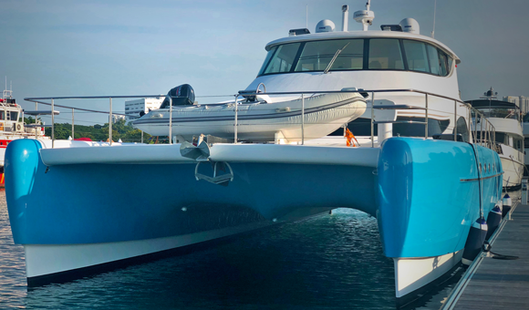 Catamaran in the water