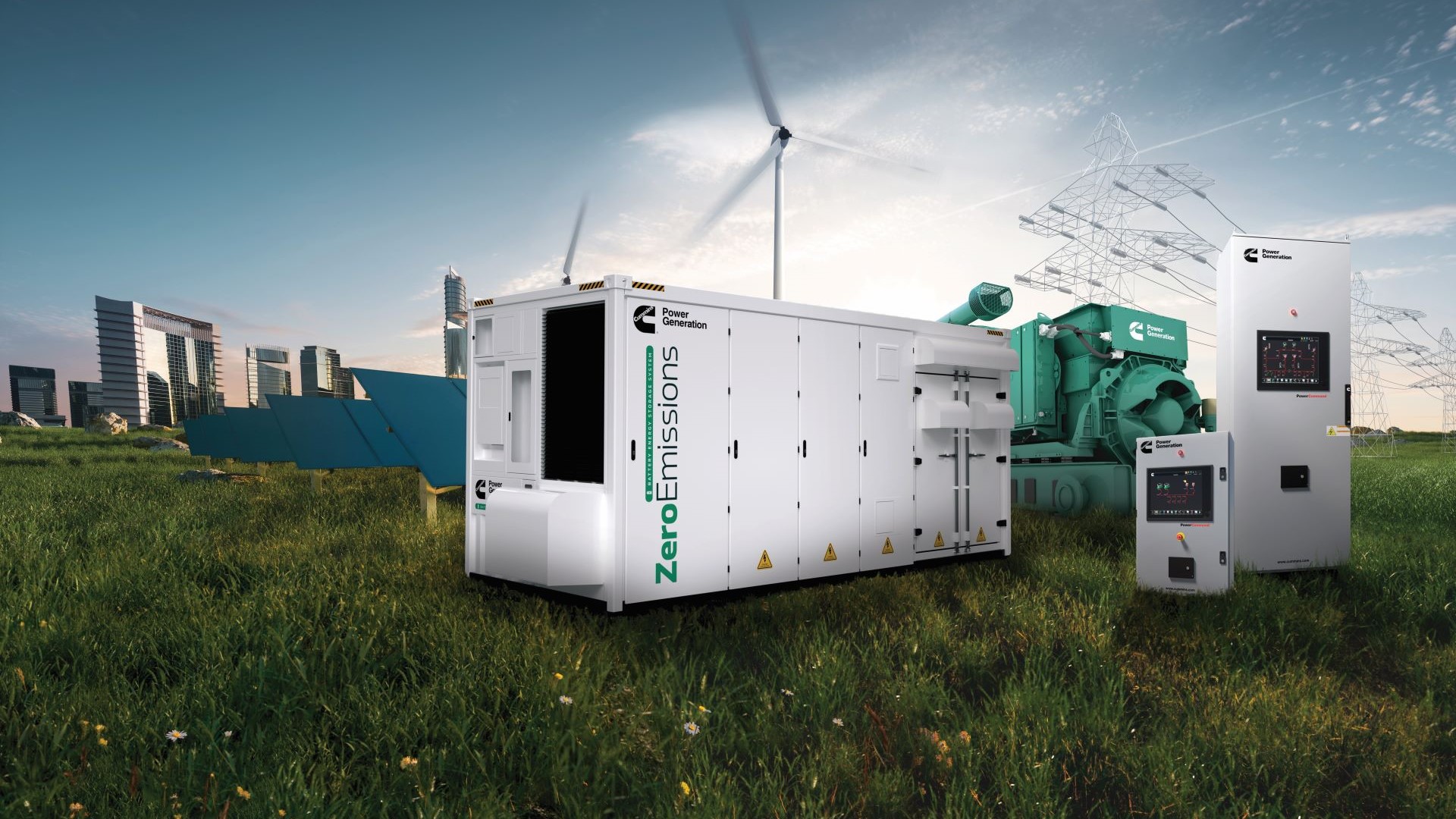 Cummins Microgrid in a field with other Power Generation products