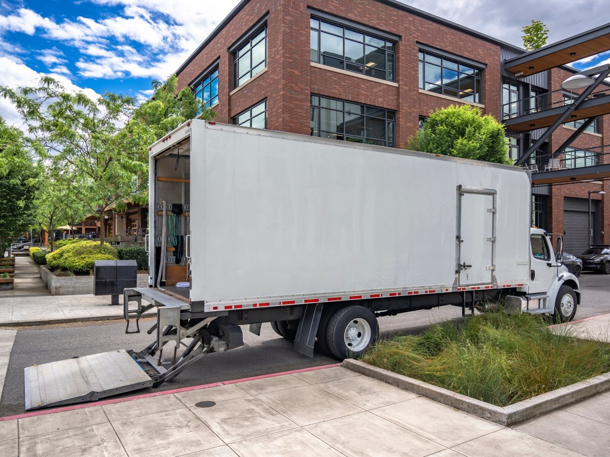 medium duty truck parked to load freight