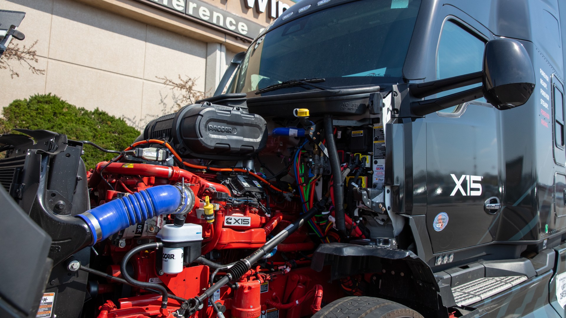 Cummins X!5 engine in truck on display at the Forever Rising Tour