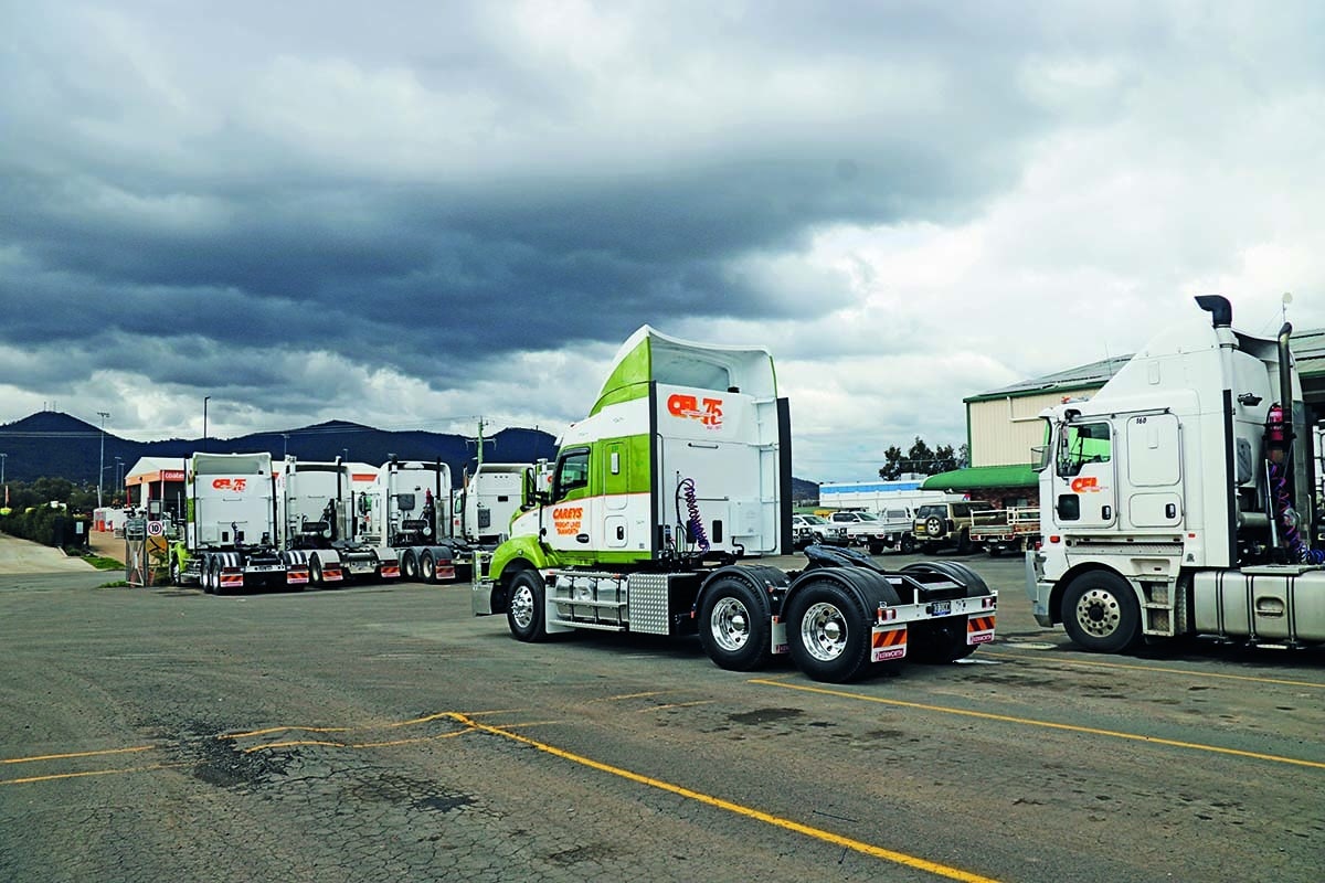 semis in a parking lot