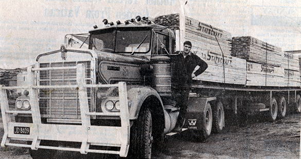 Company founder Jim Dynes in the early 1970s with one of his first Kenworths.
