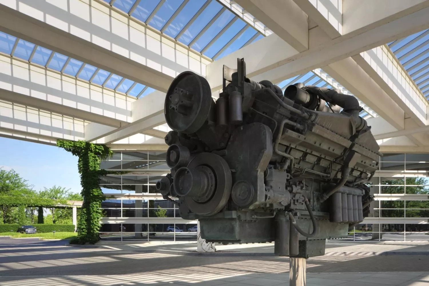 statue of of cummins engine at cummins headquarters