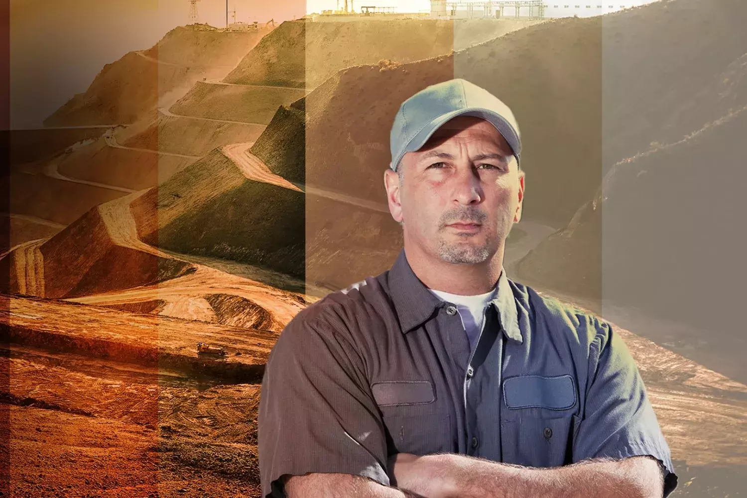 Worker with quarry backdrop