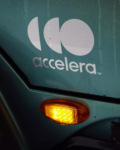 accelera by cummins logo shown on a green vehicle