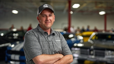 Cummins worker in a garage