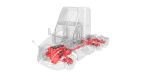 EPA27 X15 engine in truck transparent