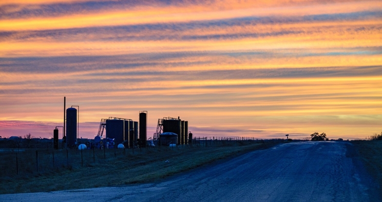 Sun setting in a rural location