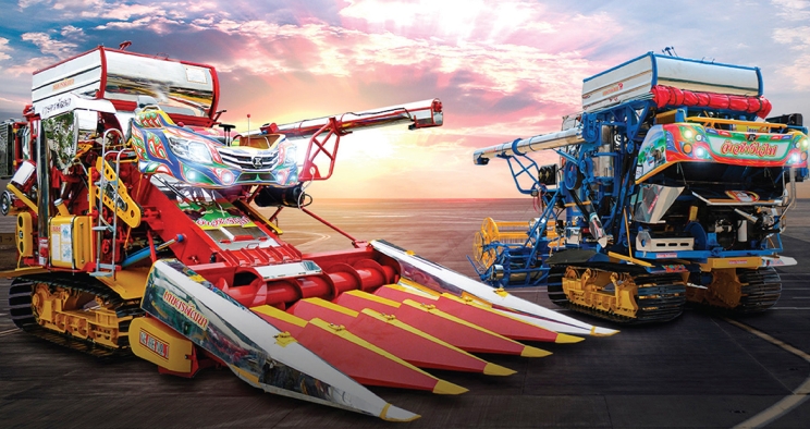 Harvesters in the paddy fields