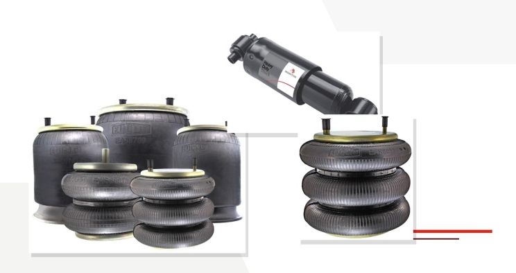 collage of air springs and shock absorbers