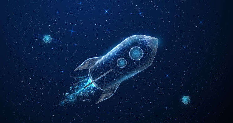 Spaceship outlined by stars in space