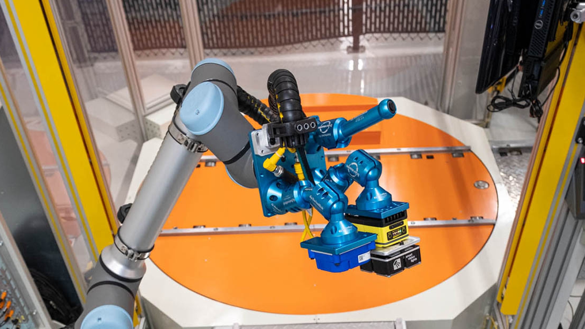 This UR-10e cobot is supplied by Universal Robot. It is being used in a pilot study at the Manufacturing Engineering Development Center at the Cummins Engine Plant in Columbus, Indiana to inspect engine quality.