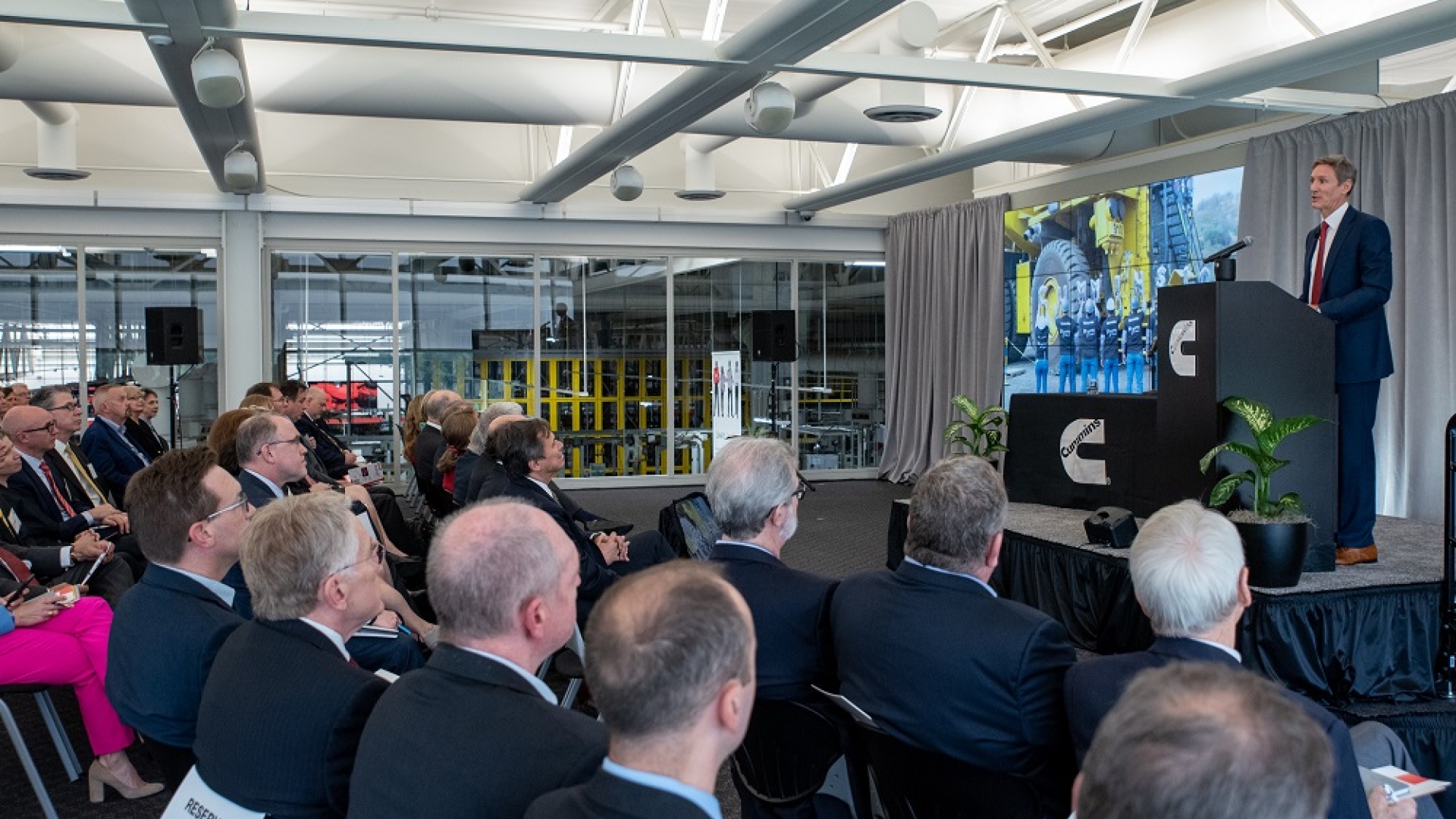 Cummins Chairman and CEO Tom Linebarger speaks at Tuesday's Annual Meeting.