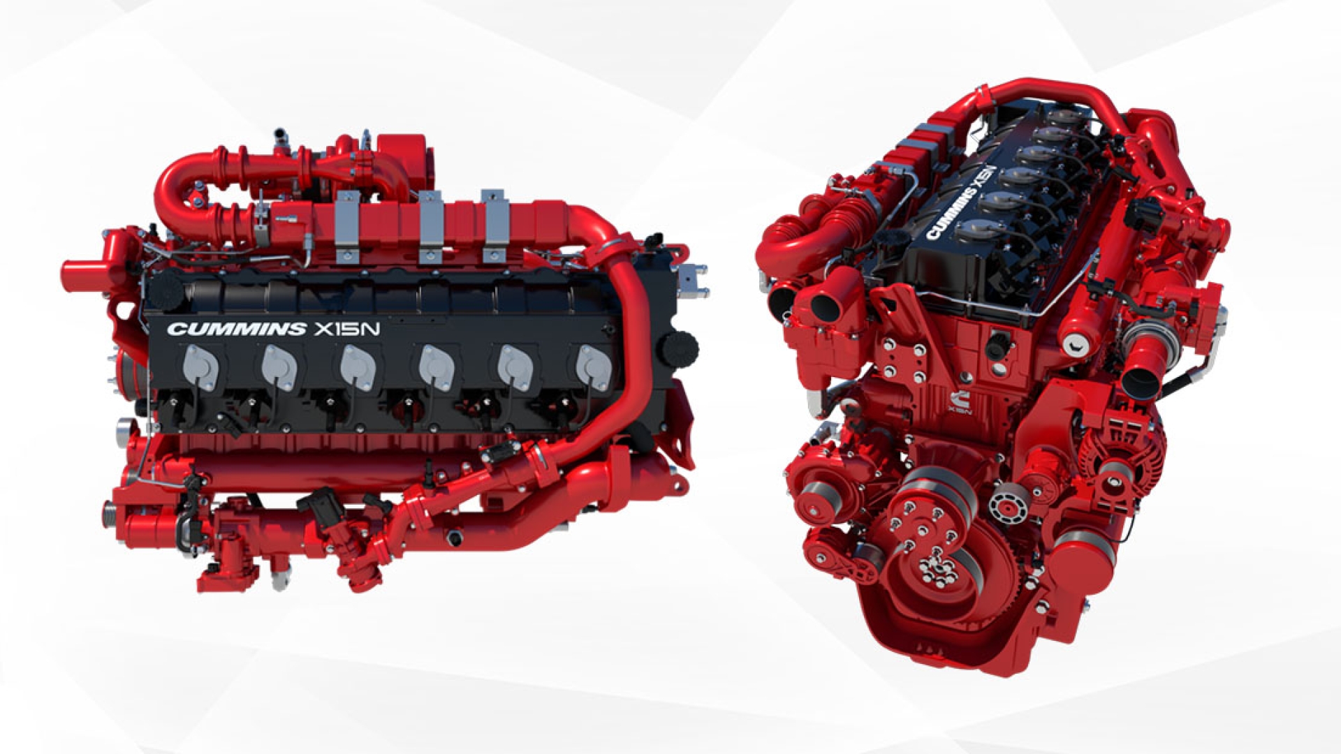 red X15 natural gas engine on a white background