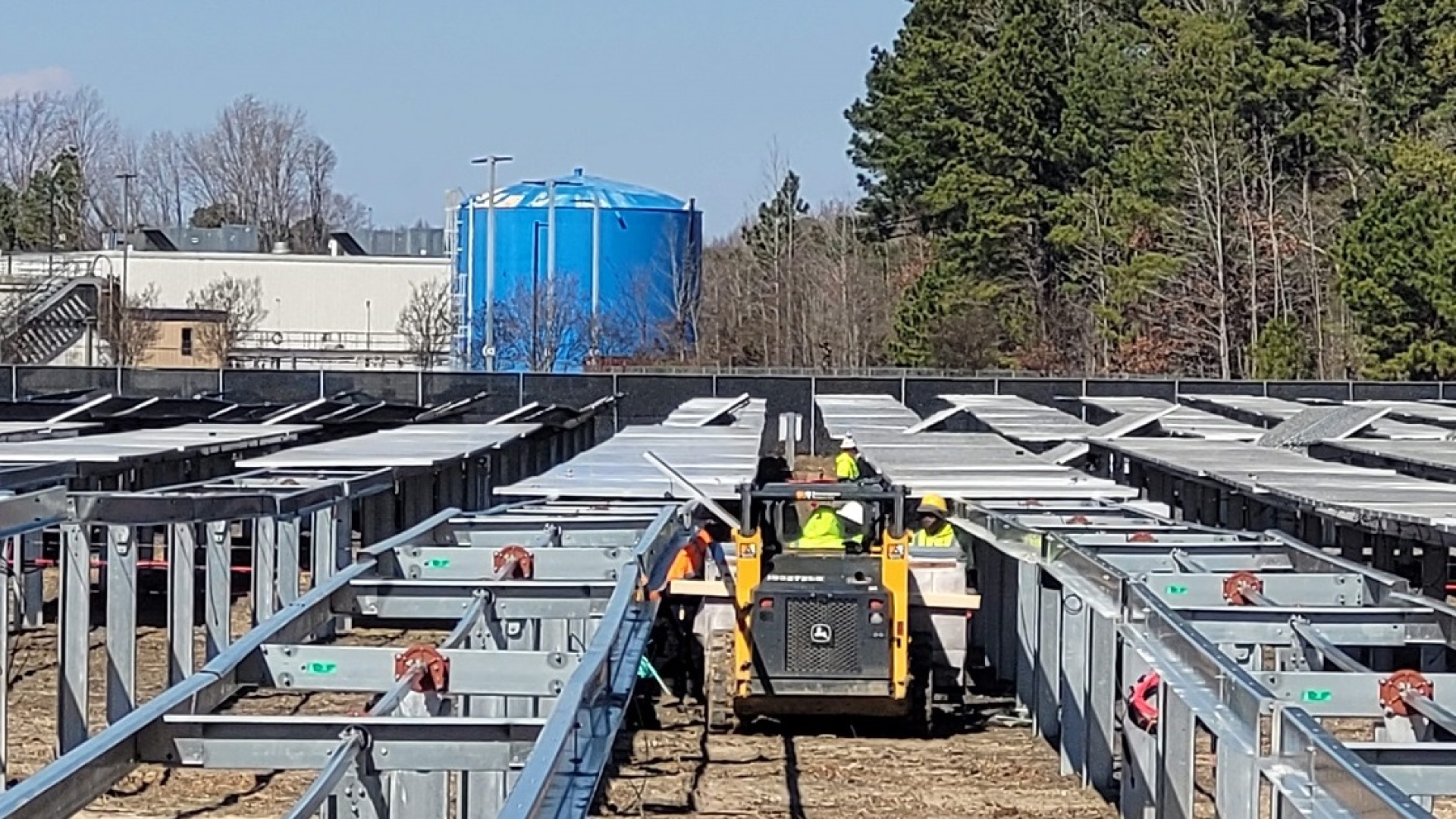 Crews install a solar array at Cummins' Rocky Mount Engine Plant in North Carolina.