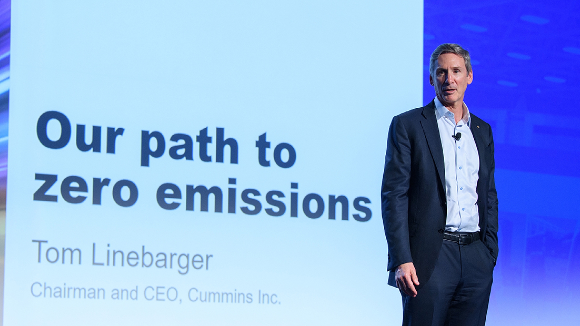 Tom Linebarger presenting a PowerPoint