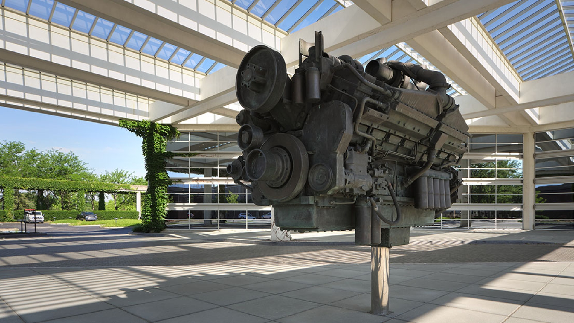 engine in front of office building