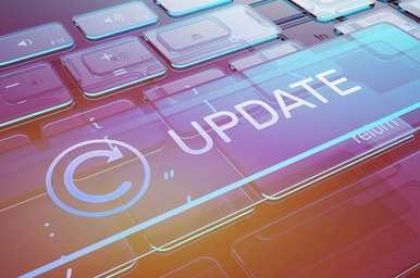 keyboard with a graphic reading update