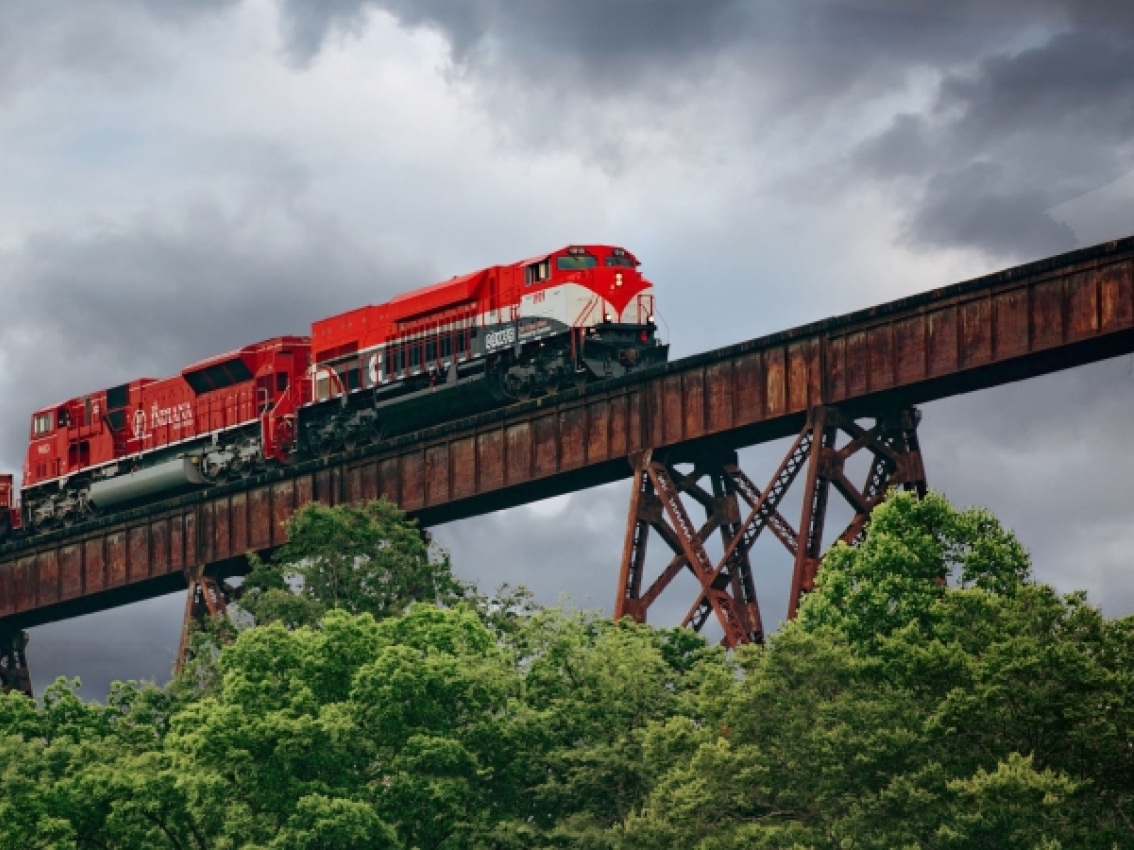 locomotive on bridge