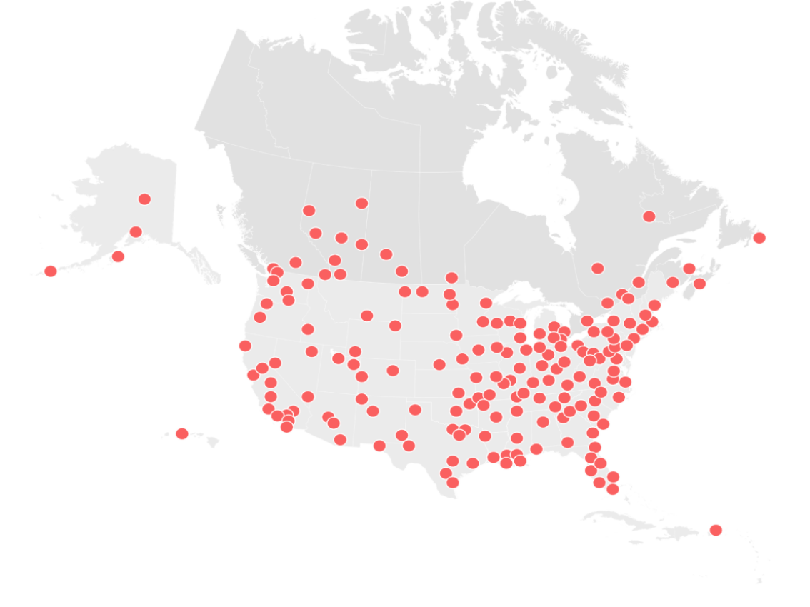 Map of different service locations for Cummins that will serve the S17