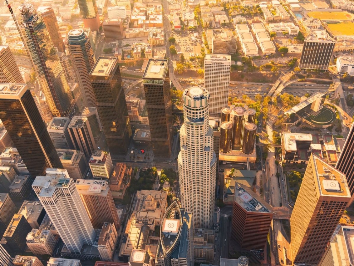 drone view of urban city