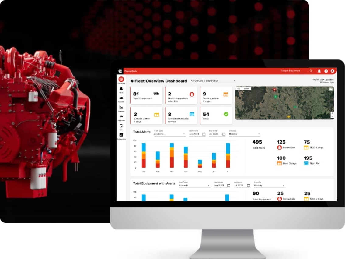 preventech software on computer screen with mining engine in background