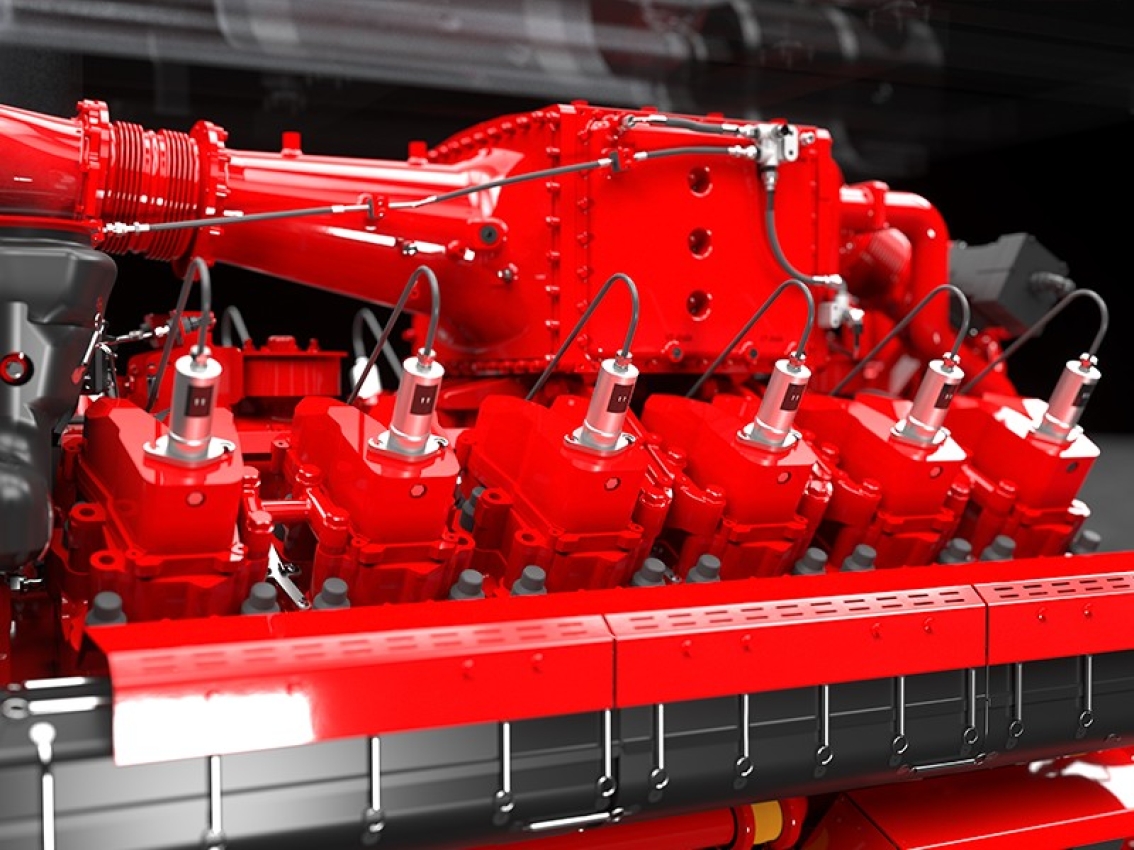 Close-up of cylinder heads and fuel system components on HSK78G engine